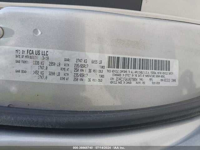 Chrysler Pacifica Touring Plus 2018 2C4RC1FG0JR279854 Image 9