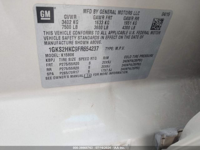 1GKS2HKC9FR654237 GMC Yukon Xl 1500 Slt