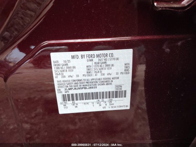 2LMPJ8J95PBL28935 Lincoln Nautilus Standard
