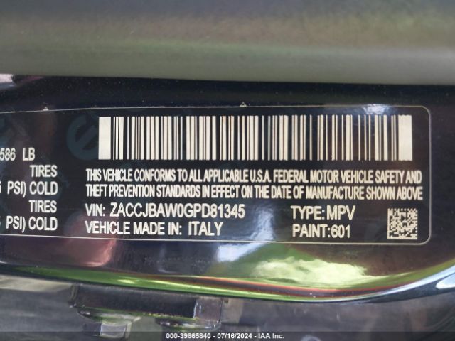 ZACCJBAW0GPD81345 Jeep Renegade Sport