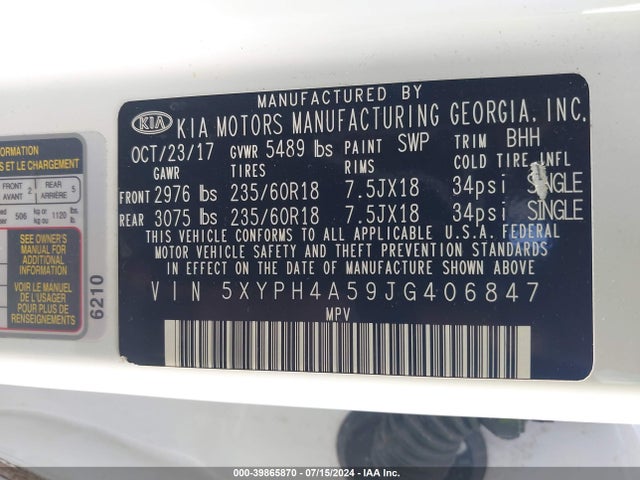 KIA Sorento 3.3l Ex 2018 5XYPH4A59JG406847 Image 9