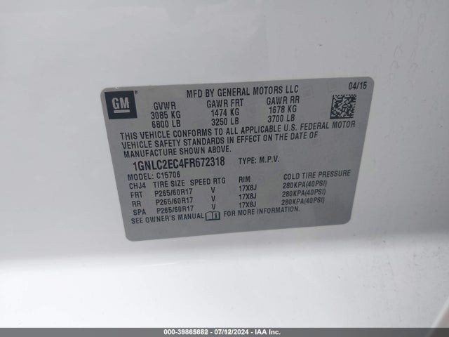 Chevrolet Tahoe Commercial Fleet 2015 1GNLC2EC4FR672318 Image 9
