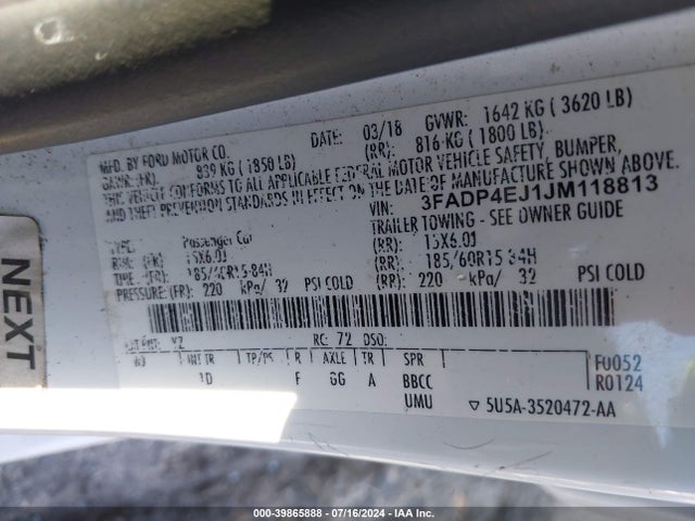 Ford FIESTA SE 2018 3FADP4EJ1JM118813 Image 9
