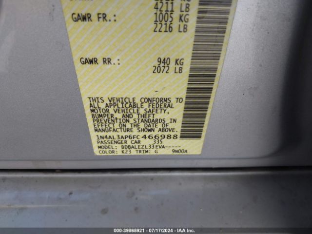 1N4AL3AP6FC466988 Nissan Altima 2.5/2.5 S/2.5 Sl/2.5 Sv