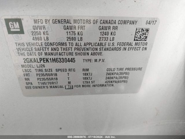 2GKALPEK1H6330445 GMC Terrain Slt