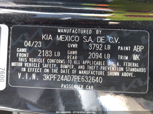 KIA FORTE LX 2023 3KPF24AD7PE632640 Image 9