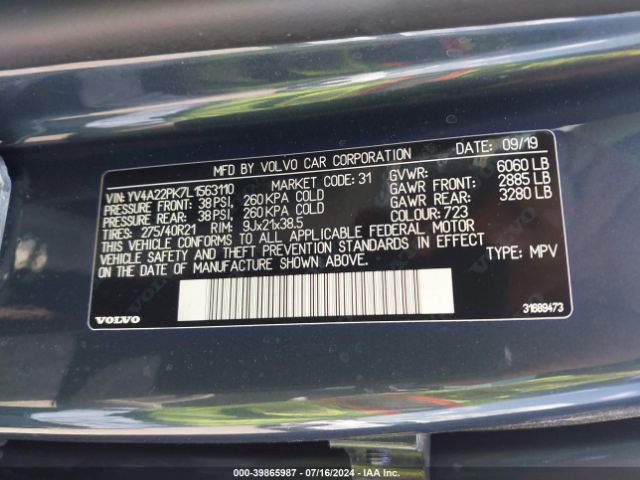 2020 VOLVO XC90 YV4A22PK7L1563110 Photo 8