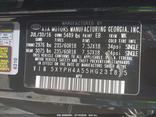 KIA Sorento 3.3l Ex 2017 5XYPH4A55HG231815 Image 9