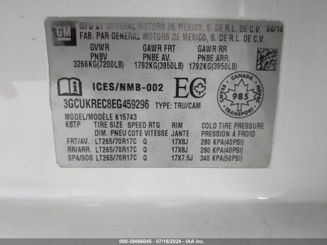 3GCUKREC8EG459296 Chevrolet Silverado 1500 1lt/2lt