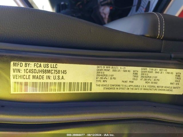 Dodge Durango Srt Hellcat Awd 2021 1C4SDJH98MC758145 Image 9