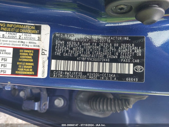 Toyota CAMRY SE 2016 4T1BF1FK3GU573446 Image 9