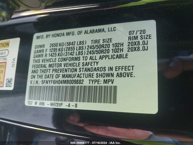 Honda Pilot Awd Elite 2021 5FNYF6H04MB009882 Image 9