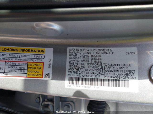 1HGCY2F53PA012217 Honda Accord Hybrid Sport