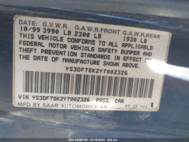 2000 SAAB 9-3 YS3DF78K2Y7002326 Photo 8