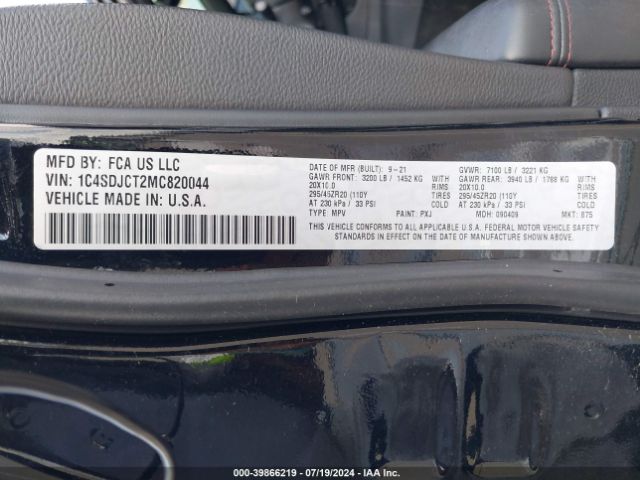 1C4SDJCT2MC820044 Dodge Durango R/t Awd