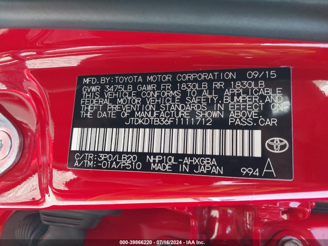 Toyota Prius C Four 2015 JTDKDTB36F1111712 Image 9
