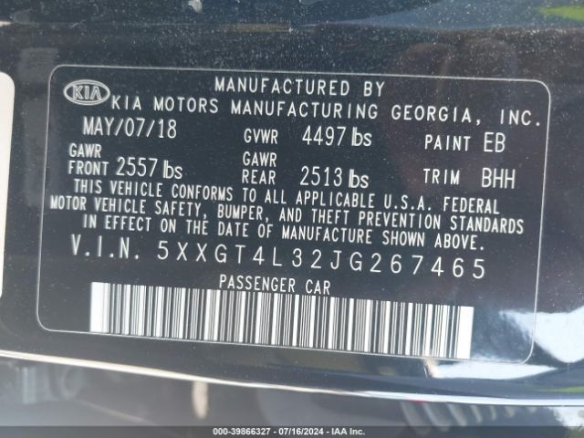 5XXGT4L32JG267465 KIA Optima Lx