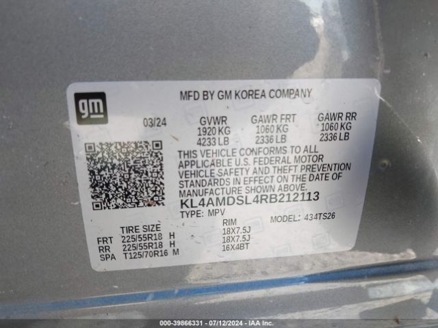 KL4AMDSL4RB212113 Buick Encore Gx Sport Touring Fwd