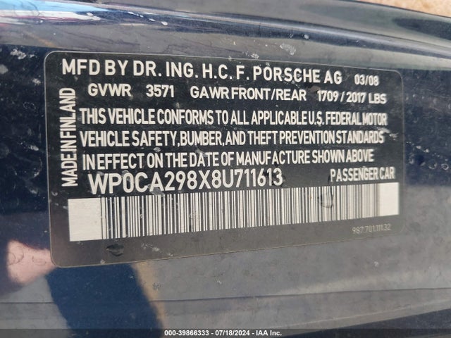 2008 PORSCHE BOXSTER WP0CA298X8U711613 Photo 8