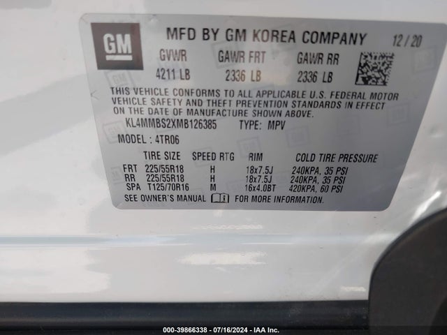 KL4MMBS2XMB126385 Buick Encore Gx Fwd Preferred