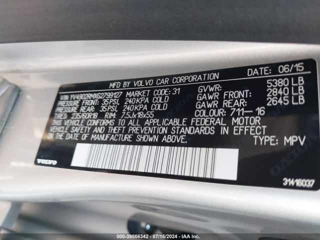 YV4902RMXG2799127 Volvo Xc60 T6 Platinum