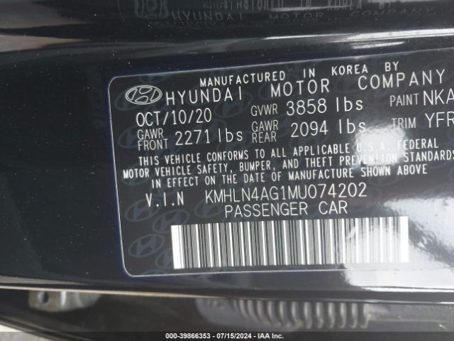 KMHLN4AG1MU074202 Hyundai ELANTRA SEL