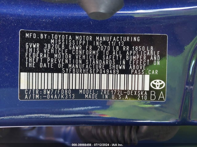 Toyota Corolla S Plus 2014 5YFBURHE6EP049489 Image 9