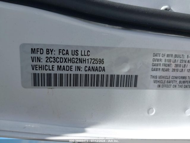 2C3CDXHG2NH172596 Dodge Charger Gt Rwd