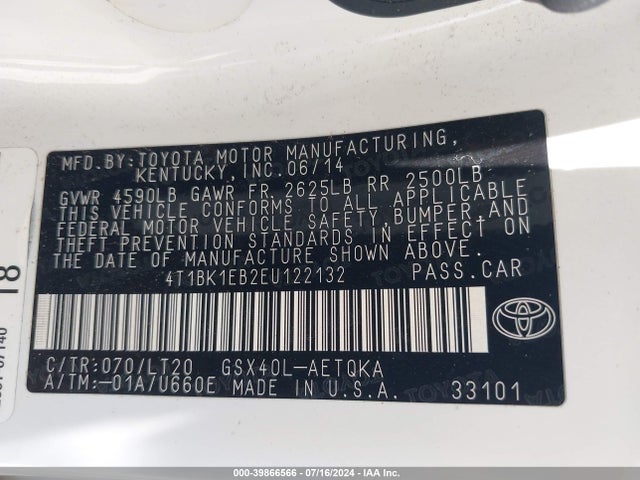 Toyota Avalon Xle Touring 2014 4T1BK1EB2EU122132 Image 9