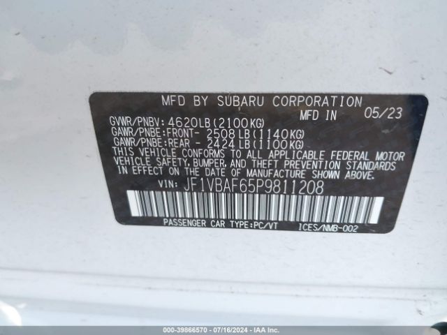 JF1VBAF65P9811208 Subaru Wrx Premium