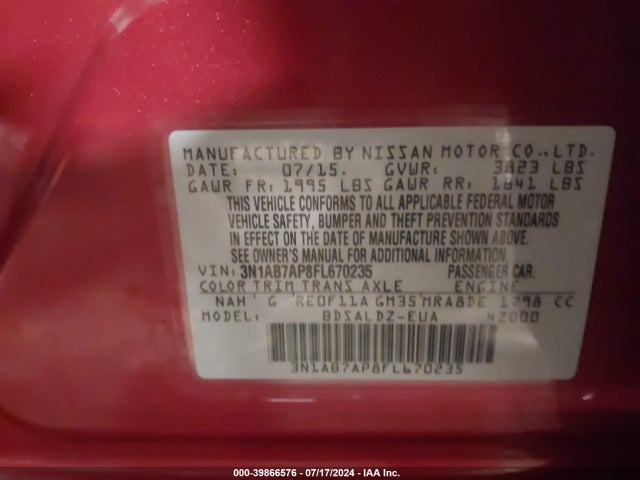 Nissan SENTRA SV 2015 3N1AB7AP8FL670235 Image 9