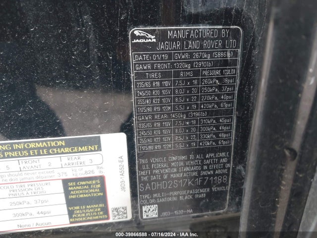 2019 JAGUAR I-PACE SADHD2S17K1F71188 Photo 8