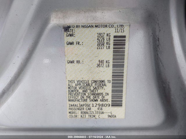 Nissan Altima 2.5 Sv 2016 1N4AL3AP3GC129809 Image 9