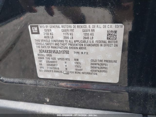 3GNAXSEV6JL313792 Chevrolet EQUINOX LT