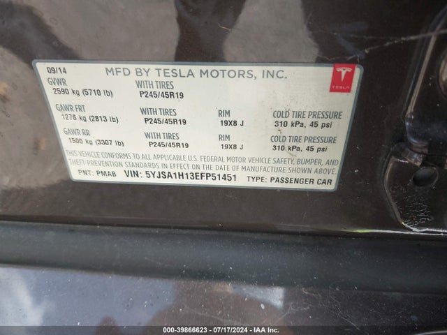 2014 TESLA MODEL S 5YJSA1H13EFP51451 Photo 8