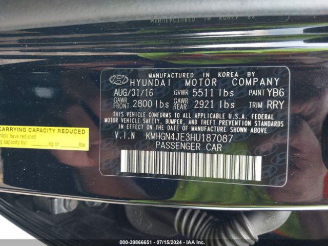 KMHGN4JE3HU187087 Genesis G80 3.8
