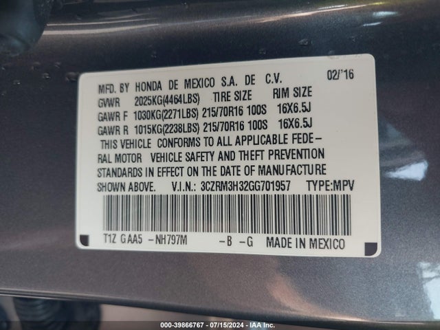 Honda CR-V LX 2016 3CZRM3H32GG701957 Image 9