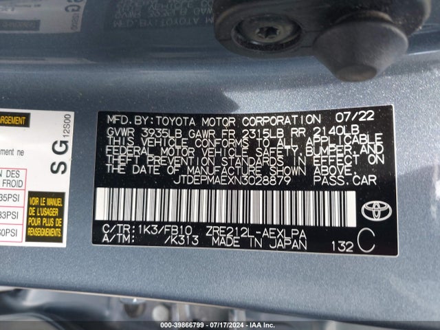 Toyota COROLLA LE 2022 JTDEPMAEXN3028879 Image 9