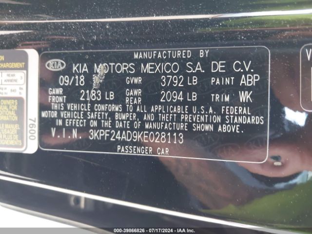 3KPF24AD9KE028113 KIA FORTE FE