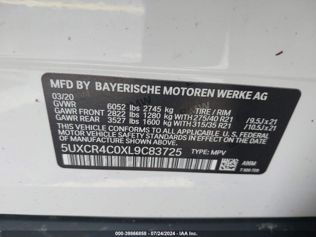 5UXCR4C0XL9C83725 BMW X5 Sdrive40i