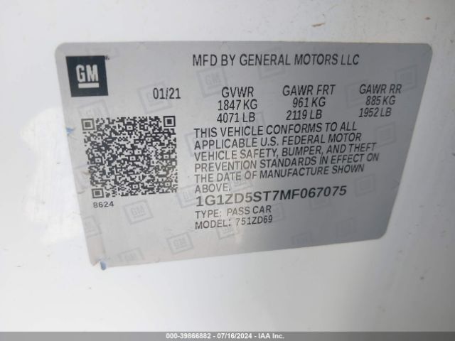1G1ZD5ST7MF067075 Chevrolet Malibu Fwd Lt