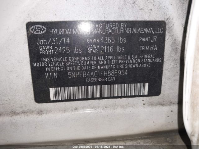 5NPEB4AC1EH886954 Hyundai SONATA GLS