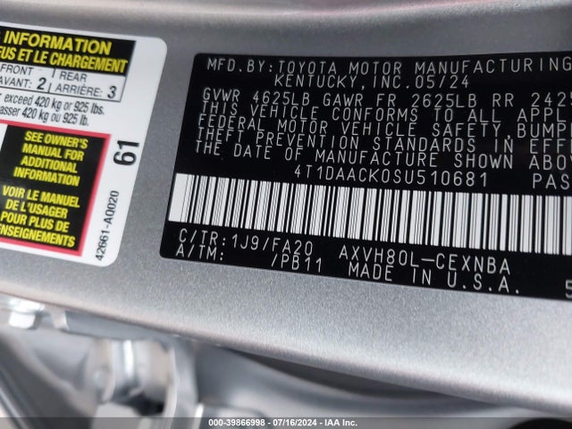 Toyota CAMRY LE 2025 4T1DAACK0SU510681 Image 9