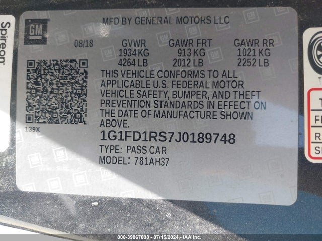 Chevrolet Camaro 2lt 2018 1G1FD1RS7J0189748 Image 9