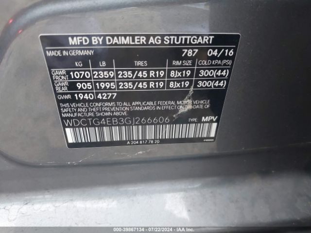 WDCTG4EB3GJ266606 Mercedes-Benz GLA 250