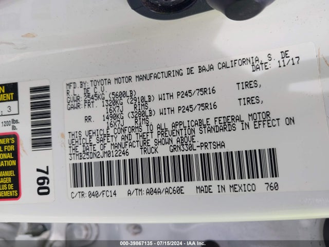 Toyota Tacoma Sr5 2018 3TMBZ5DN2JM012246 Image 9