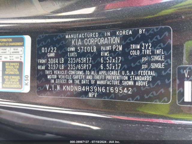 KNDNB4H39N6169542 KIA Carnival Mpv Lx Seat Package