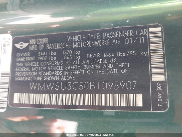 2011 MINI COOPER WMWSU3C50BT095907 Photo 8