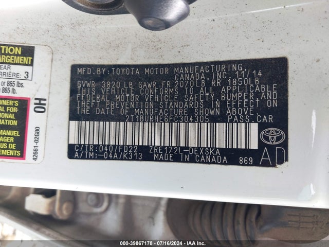 Toyota Corolla S Plus 2015 2T1BURHE6FC304305 Image 9