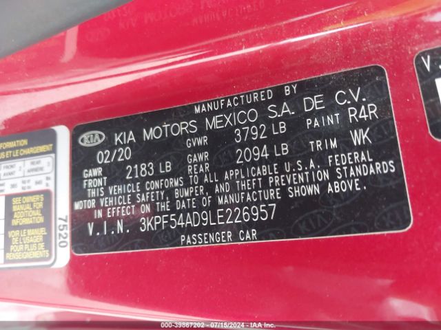 3KPF54AD9LE226957 KIA FORTE EX